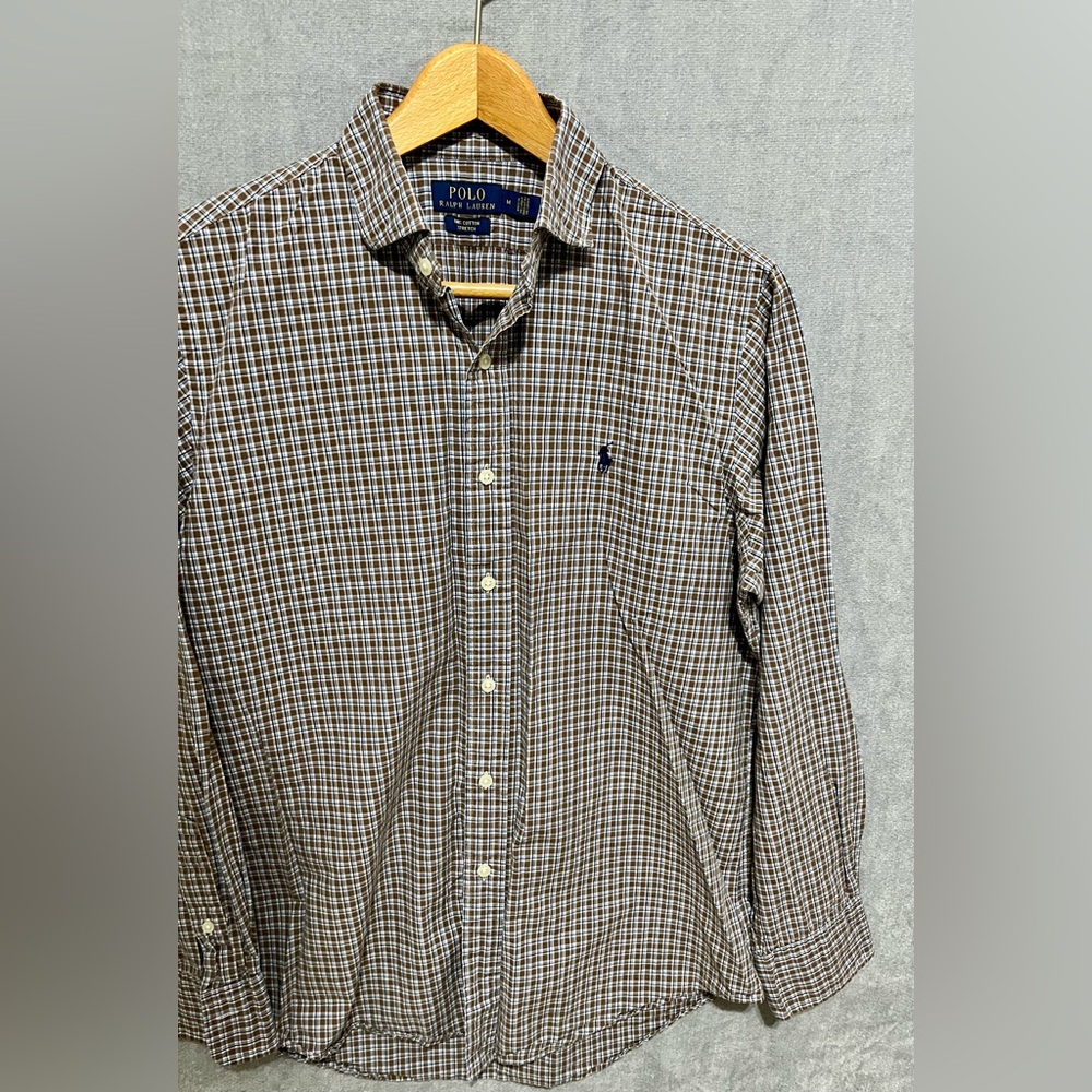Polo Ralph‎ Lauren Brown Blue Checkered Button Down Shirt Size Medium - Picture 8 of 10
